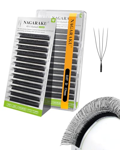 NAGARAKU 4D U Lash Extensions 0.07 D 13mm Premade Fans Matte Black