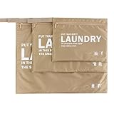 TECHPLUS 3 Pack Laundry Bags –Travel Laundry Bag for Dirty Wet Clothes – Waterproof, Smell proof, Washable, Reusable – for Sports Gym Swimming Camping (khaki)