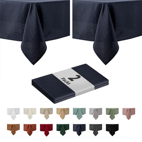 maxmill 2 Pack 60 x 84 Inch Navy Faux Linen Textured Rectangle Tablecloth Water Resistant Wrinkle Free Spill-Proof, Soft Table Cloth for Dining Room Decoration, Banquet Parties Holiday Dinner