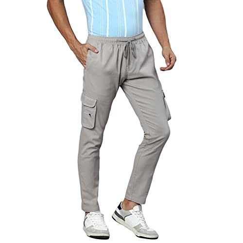 Image of Hubberholme Men's Regular Fit Cotton Trousers, Ankle Length Button & Drawstring Waist Cargo Chinos