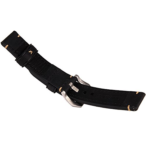 20Mm Black Genuine Leather Watchband Stainless Buckle Watch Wristwatch Band #TOP5