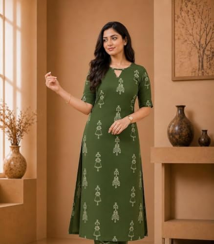 Image of Woman Women's Rayon Straight Fit Straight Kurta Kurtis