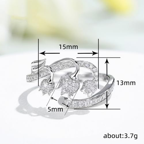 White Gold Plated White Cubic Zirconia Rose Flower Engagement Rings Wedding Bridal Band Promise Rings Evening Parties Anniversary Valentine's Day Gifts Eternity Bands for Women2