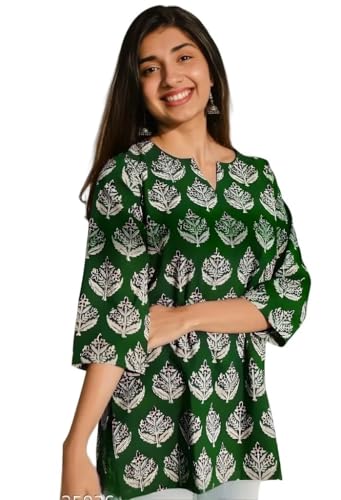 Image of Women's Short Kurti in TopsTunic Rayon Cotton Blend | Ladies Ethnic Tunic