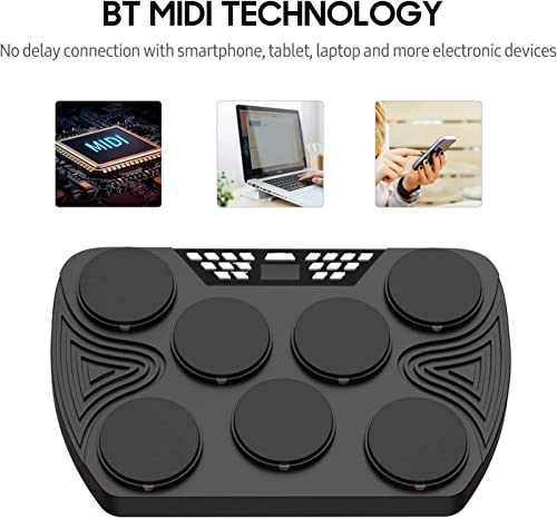 Batteria elettronica, Batteria eterea portatile, 7 Pad sensibili alla velocità, Batteria da tavolo, Tamburo manuale ricaricabile integrato.