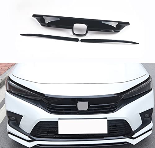 Parrilla delantera Honda Civic 2022-2023 en negro brillante, accesorios ABS de 3 piezas