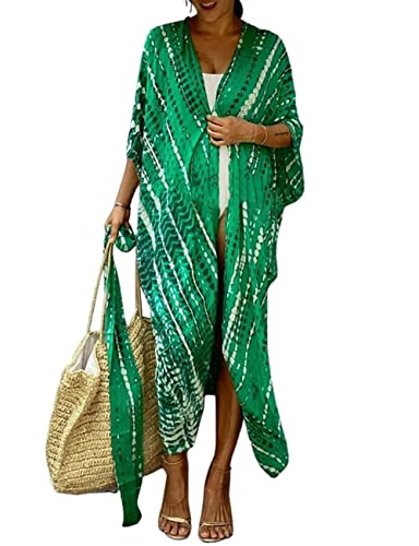 Image of Bsubseach Stylish Tie Dye Open Front Long Kimono Swimsuit Coverup for Women | Loose Fit Boho Style Bathing Suits Cardigans,Summer Causal Resort Wear