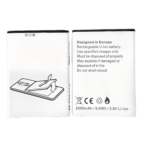 2 Pack Emporia Batería recargable Li-ION 2500mAh compatible con Smart 3 Mini, Smart 4, S4, Supereasy SE, diseñada en Europa, 3,8 V