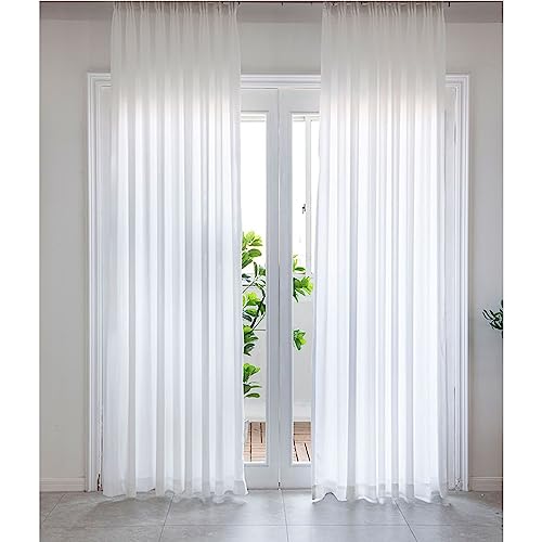KnSam Rideaux Voilages Épaissi Blanc Brillant avec Crochets, 2 Panneaux, 264 x 214cm (1 Panneau: 132 x 214cm)