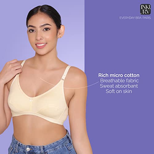Image of INKURV Everyday Bra for Women's and Girls | Non Padded | Non Wired | Full Coverage Bra in Rich Cotton Fabric - Paris | Combo of 2 |