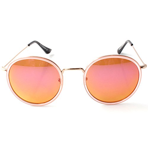 Accessoryo - Gafas de sol redondas con montura rosa y dorado con lentes rosa Revo