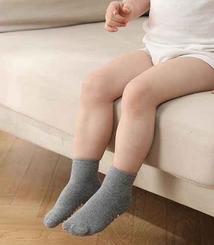 Image of JAKIDAR 12 Pack Baby Socks Cotton Crew Toddler Socks Grips Non Slip Bottom Kids Socks