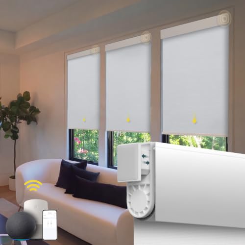 Motorized Blinds No Drill Automatic Blinds for Windows Cordless Roller Shades Electric Blinds with Remote Control Smart Blinds (White, 34.5 x 72)