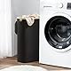 YOUDENOVA Wäschekorb mit Deckel 48L Wäschesammler schmal mit Wäschesack faltbarer Wäschesortierer Holz Bambus Wäschetruhe hoch Laundry Baskets, Schwarz
