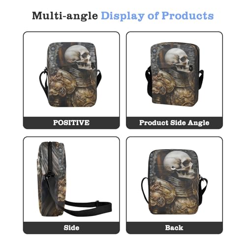 Crossbody Sling Bag for Women Men, Zipper Closure Messenger Bags Skeleton Angel Armor Print with Card Phone Passport Compartment 6.6×9.4×2.5 IN4