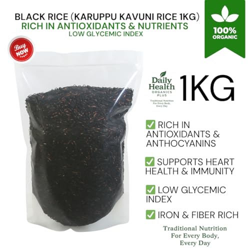 Image of Karuppu Kavuni Rice 1kg | Black Rice 1kg Pack | Rich in Antioxidants & Nutrients | Low Glycemic Index | Naturally High in Fiber | Unpolished Whole Grain | Premium Quality (1000g)