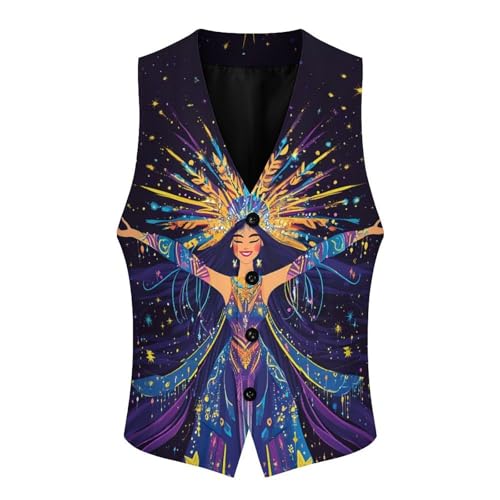 Fantasy Interstellar Goddess Sun Star Men's Formal Suit Vest for Business Formal Or Casual Dress Waistcoat Wedding4