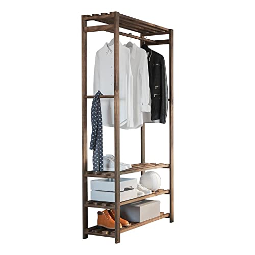 Estante Arara c/Cabideiro 3 Prateleiras e Sapateira em Madeira