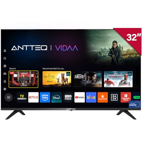 Antteq V32-AH3.Q1L HD Smart TV 32 Zoll (Fernseher 80 cm) mit Triple Tuner (DVB-T2/S2/C), Kinderprofil, App Store (Netflix/Prime Video/YouTube), WiFi, Hotelmodus