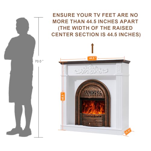 Image of 45 inch Electric Fireplace with Mantel, Farmhouse FreeStanding Electric Fireplace Heater Entertainment Center Wooden TV Stand, 30'' Fireplace Insert Heater for Living Room,Bedroom-Bronze Heater