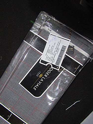 Tissu en laine gris foncé d'excellente tenue à fins carreaux rouges pour costume et pardessus