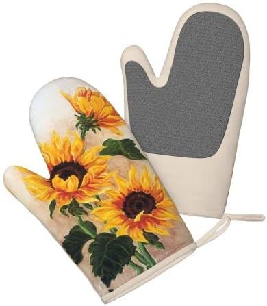 EARTHISH Sunflowers Oven Mitts Heat Resistant Oven Gloves Pot Holders with Quilted Liner Soft Cotton Lining Non-Slip Kitchen Oven Gloves for BBQ Baking Cooking Grilling