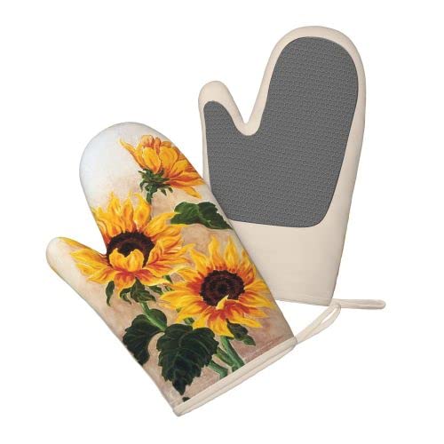 Earthish Sunflowers Oven Mitts Heat Resistant Oven Gloves Pot Holders With Quilted Liner Soft Cotton Lining Non-Slip Kitchen Oven Gloves For Bbq Baking Cooking Grilling #TOP1