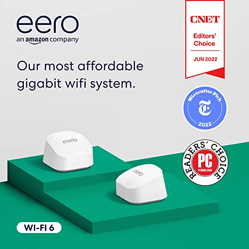 Certified Refurbished Amazon Eero 6+ Mesh Wi-Fi System | Fast And Reliable Gigabit Speeds | Connect 75+ Devices | Coverage Up To 3,000 Sq. Ft. | 2-Pack, 2022 Release #TOP6