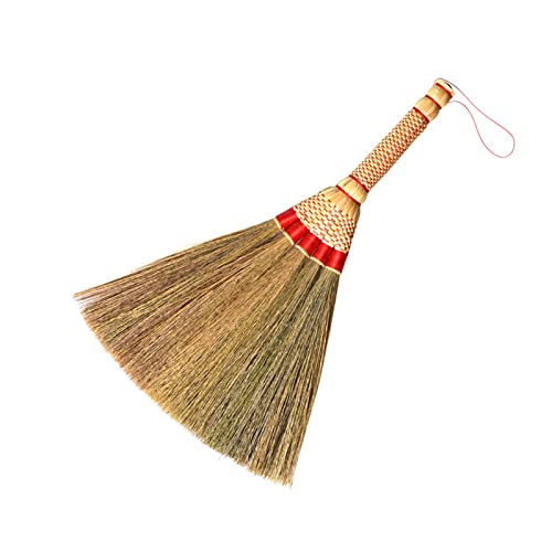 LTCT Handmade Broom Straw Braided Mini Broom Household Hand Brooms Cleaning Supplies Natural Miscanthus Sweeping Handle Broom for Sofa, Car, Corner and More About 13 Inches Length