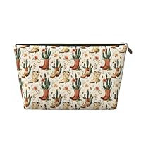 Cactus Cowboy Boots A Print Makeup Bag, Cosmetic Travel Toiletry Bag for Women, Cute Leather Makeup Pouch Organizer