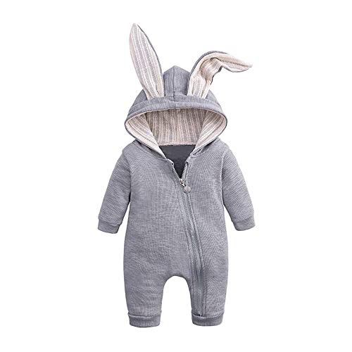 Okbebe Baby Boy Girl First Easter Clothes Bunny Long Ear Rabbit Hoodie Cute Romper (0 3 Months) Grey #TOP5