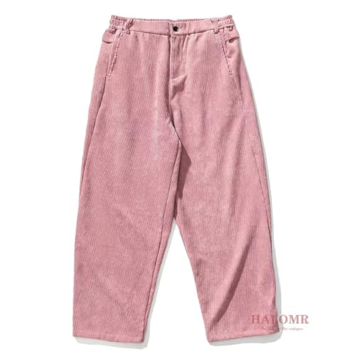 HALOMR Men's Corduroy Pants Expandable Waist Baggy Pants Casual Loose Fit Relaxed-fit Cotton Pink3
