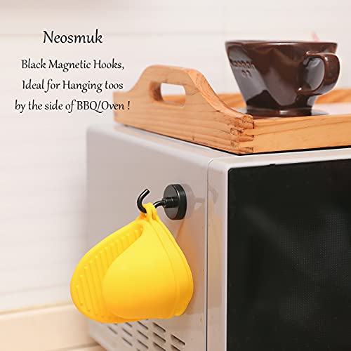 Neosmuk Black Magnetic Hooks Heavy Duty,Extra Strong Magnet with Metal Hook for Refrigerator, Super Magnet for Cruise,Grill, Kitchen,Classroom,Large Magnetic Hanger for Door,BBQ,Tools. 4 Pack