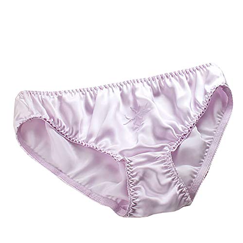 LSHARON SILK Braguitas de seda 100% de mora para mujer, lencería sexy, tanga, ropa interior, calzones, morado claro, M
