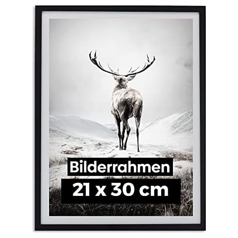 Estancia Frame Bilderrahmen 21x30 cm | Bilderrahmen In 21x30 A4 Schwarz mit bruchsicherem Plexi-Glas | Moderner Portraitrahmen Holz Cover
