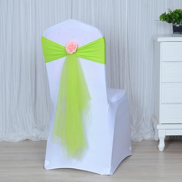 Spandex Chair Sash with Rose Ball Artificial Flower Ball Organza Sash Sash Fits All Chairs Wedding-Purple (Green)
