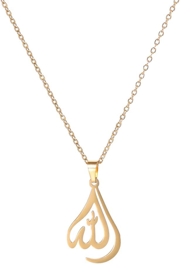 Islamic Muslim Allah Layered Necklaces For Women Stainless Steel Charm Water Drop Heart Shape Allah Pendant Double Layer Necklace Islamic Jewelry
