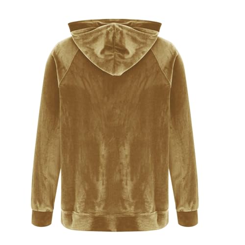 Men'S Gold Velvet Fleece Hoodie Quarter Zip Solid Warm Pullover With Pockets Long Sleeve Cargo Hooded Sweatshirt4