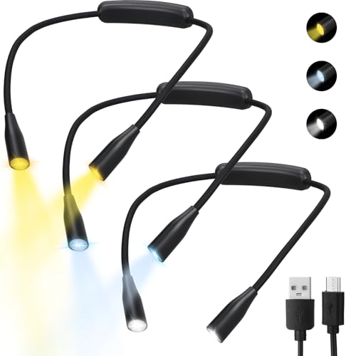 Rossesay 3 Pcs LED Neck Reading Lights, Book Light for Reading in Bed, 3 Colors 9 Brightness 360-degrees Flexible Arm Neck Light for Reading, Knitting, Crochet, Camping, Repairing