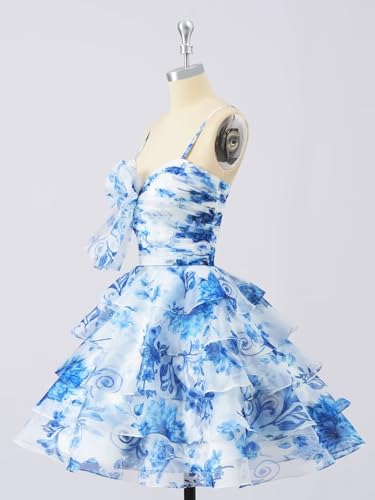 SoDigne Tiered Ruffles Short Homecoming Dresses with Bow Corset Floral Print Mini Cocktail Party Gown3