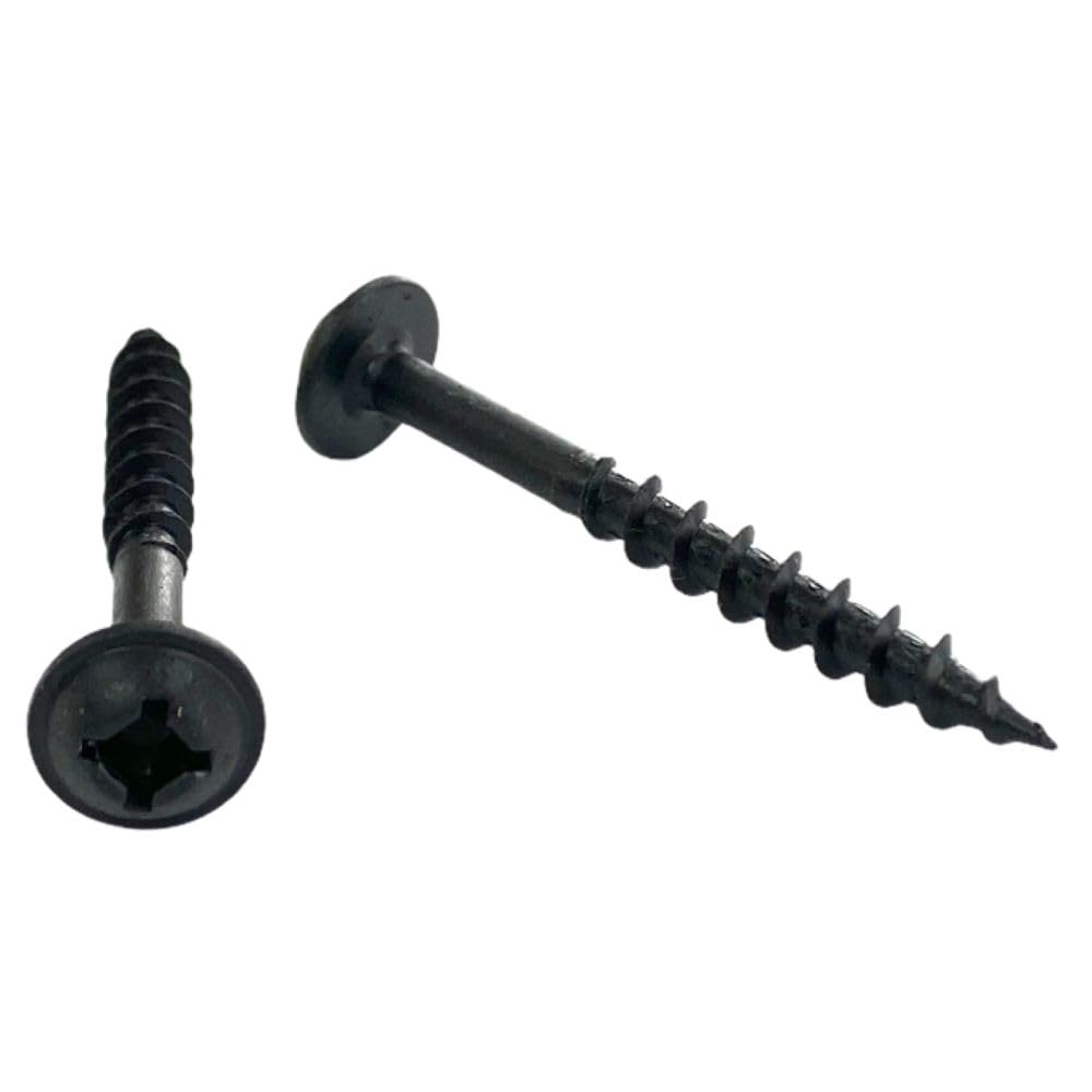 Cabentry Brand Wood Screws Round Washer Head Phillips Square Drive #8 1 3/4 Inch Deep Thread Sharp Point Black Phosphate Finish 100 Pack