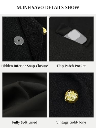 M.Infisavo Womens Double Breasted Blazer Peaked Lapels Office Suit Jacket Long Sleeve Pocket Lined Tweed Outfits4