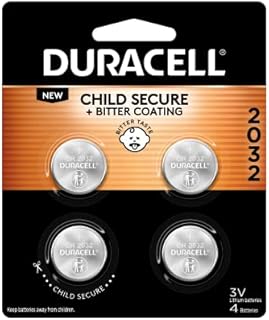 Duracell CR2032 3V Lithium Battery, Child Safety Features, 4 Count Pack, Lithium Coin Battery for Key Fob, Car Remote, Glucose Monitor, CR Lithium 3 Volt Cell