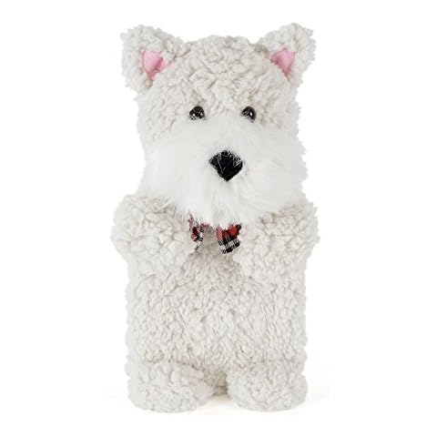 Habigail Hot Water Bottle Plush Scottie Dog Super Soft Cover Premium Natural Rubber 1 Litre Hot Water Bag - Helps Provide Warmth and Comfort (Cream) Cover