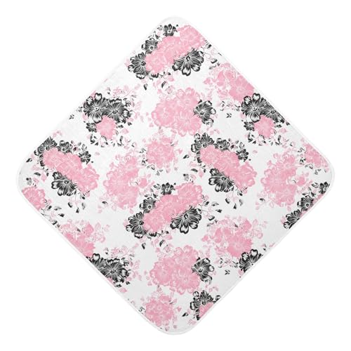 Msyxl Pink Black Flowers Hooded Towel - Ultra Soft & Absorbent Muslin Cotton Bath Towel for Babies, Toddlers, Newborn - Boys & Girls Essential 30