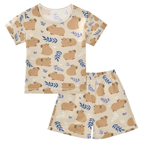senya Cute Capybara Grass B Summer Pajamas Set Short Cotton Sleepwear 2 Piece