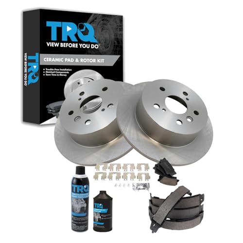 Image of TRQ Rear Brake Pad & Rotor Kit, with Chemical Kit Parking Brake Shoe Set Ceramic Compatible with 2013-2018 Lexus ES300h ES350 Toyota Avalon 2012-2017 Camry