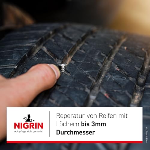 NIGRIN Reifendicht, 500 ml, sofortige Pannenhilfe, Reifendichtmittel repariert Löcher im Reifen im Handumdrehen ohne Montage, Rot,Weiß
