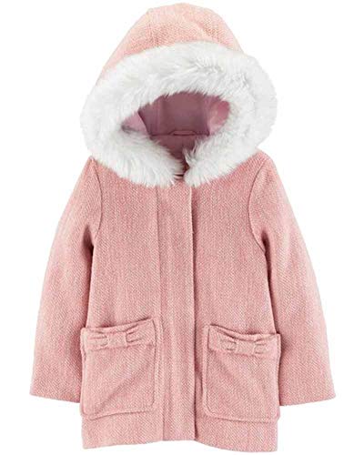 Carter's Little Girls' Pink Faux Wool Jacket W/Faux Fur Hood Trim