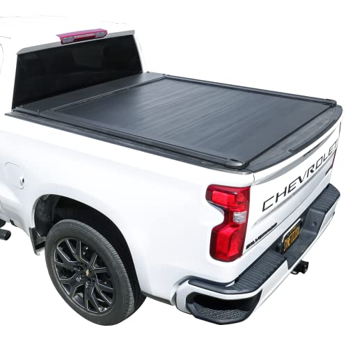 Syneticusa Automatic Retract Hard Tonneau Cover Fits 2014-2023 Chevy Silverado/GMC Sierra 1500 5'8" (69.9”) Truck Bed Aluminum Matte Black Low Profile Waterproof Off Road Rack Ready Retractable